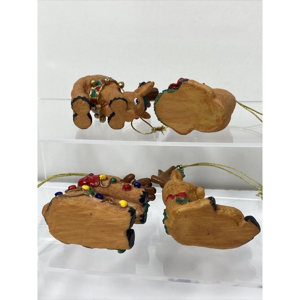 Reindeer Christmas Ornaments Lot Of 4 Silly Pose Animal Red Nosed Resin Decor - Picture 7 of 9